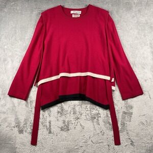 VTG Sonia Rykiel Sweater Womens Sz 42 (US M) Red Wool Angora Panel Bib Tie 80s